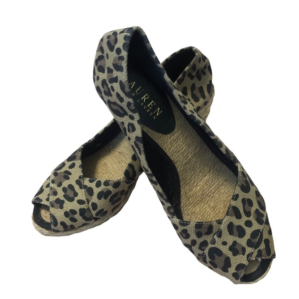Lauren Ralph Lauren Cecilia Leopard Print Espadrille Style Wedge Sandal.Size 7.5